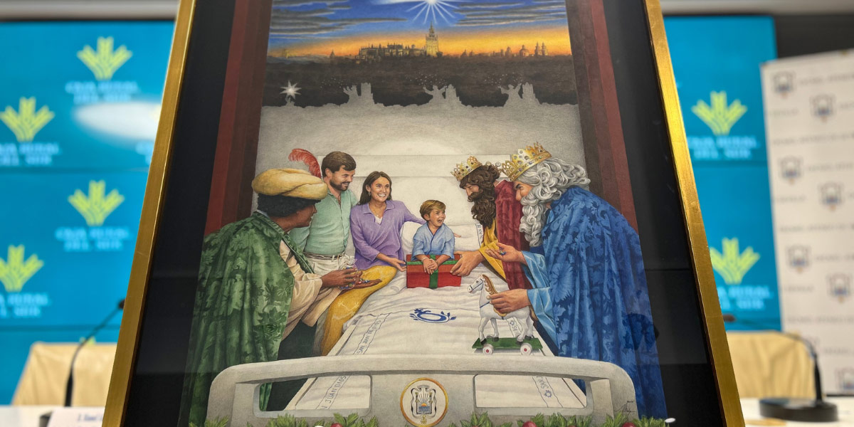 San Juan de Dios representado en el cartel de la segunda Cabalgata de Reyes Magos de Sevilla 2024